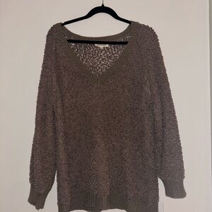 Listicle Textured Brown V-Neck Sweater